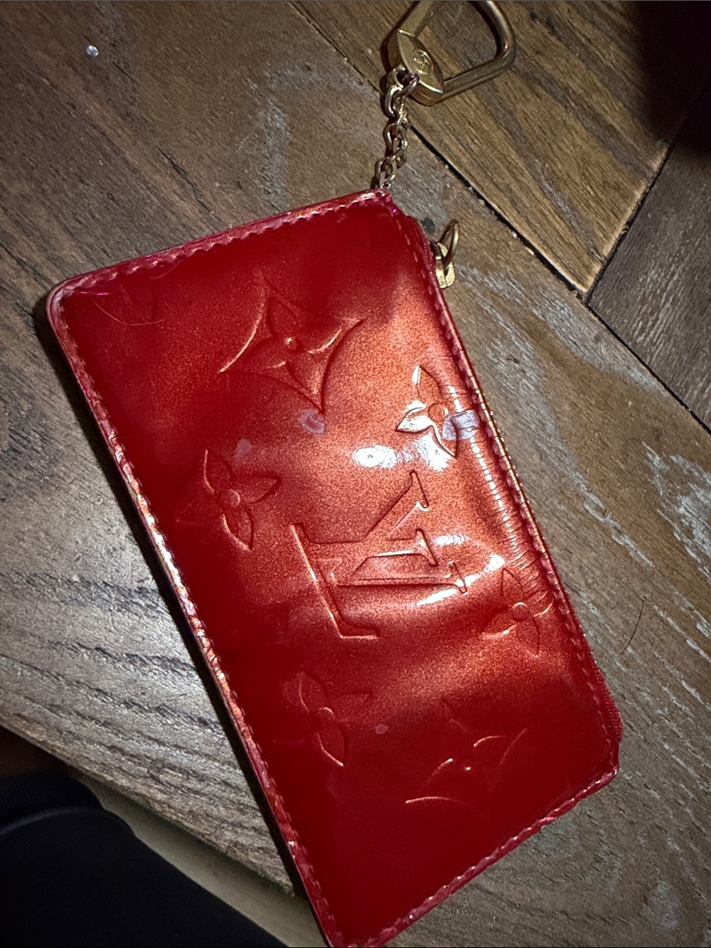 Louis Vuitton Red Patent Monogram Key Pouch with Gold Hardware